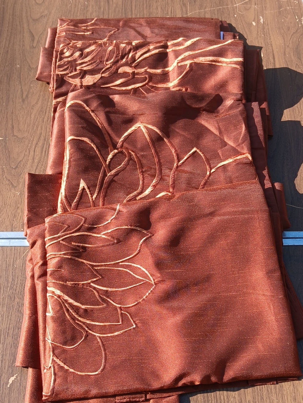 Copper Brown Floral Embroidered Curtain Panels Set of 4